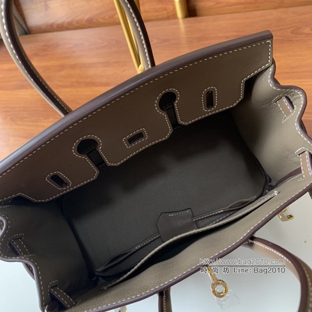 Hermes女包 愛馬仕Birkin25 swift皮 手工縫製 大象灰金扣 Hermes鉑金手提包  tdh2148